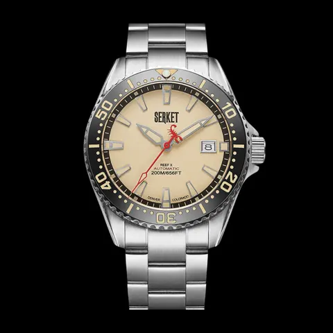REEF X AUTOMATIC DIVER VINTAGE BEIGE STAINLESS STEEL 43MM