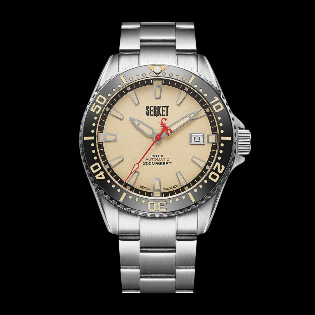 REEF X AUTOMATIC DIVER VINTAGE BEIGE STAINLESS STEEL 43MM