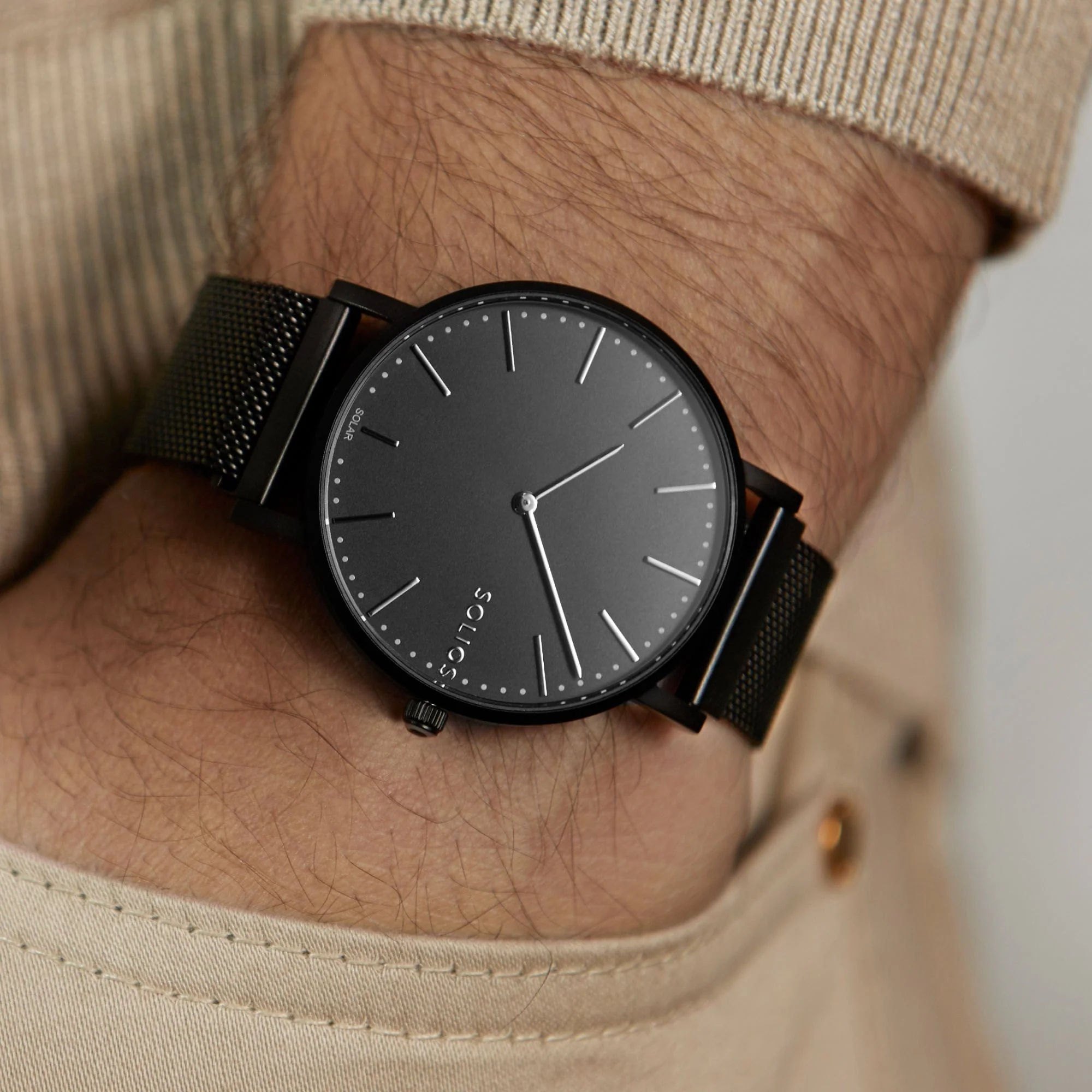 Watch Set - Solar Classic | Black Dial - Black Case | Black Mesh thumbnail 4