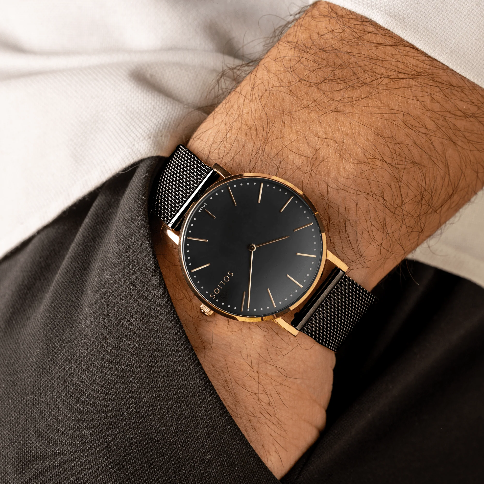 Watch Set - Solar Classic & Mini | Black Dial - Rose Gold Case | Black Mesh thumbnail 4