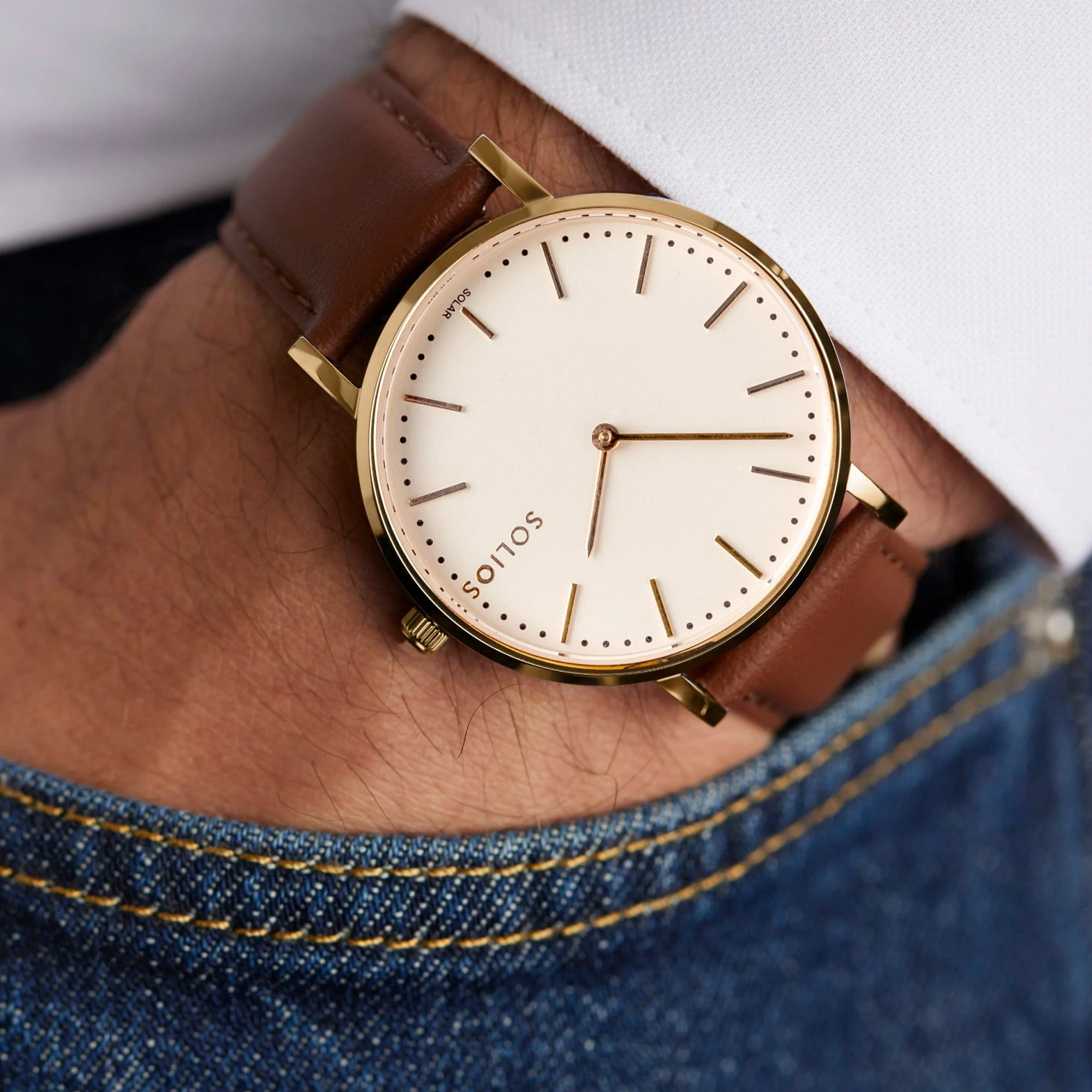 Watch Set - Solar Classic & Mini | White Dial - Rose Gold Case | Brown Vegan Leather thumbnail 3