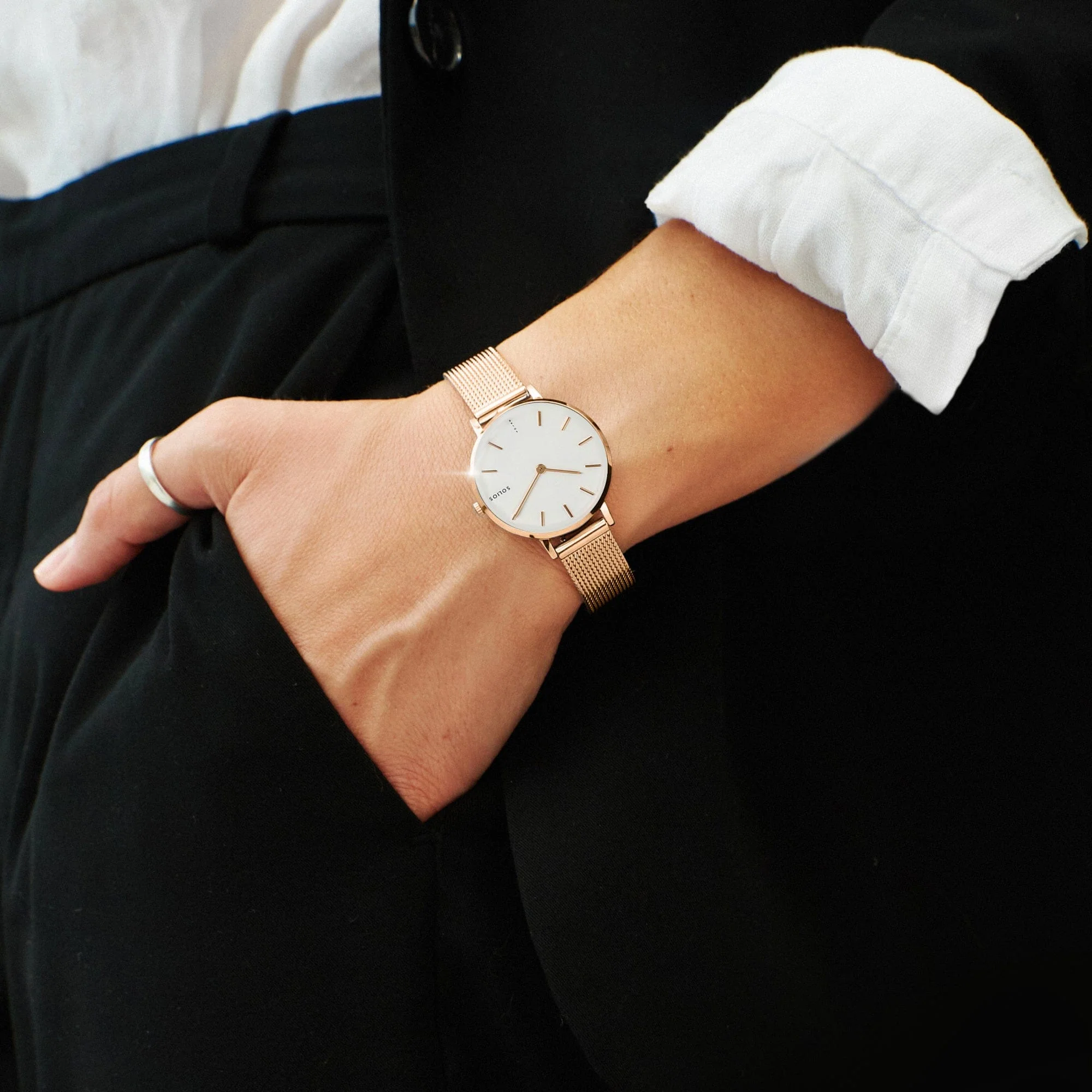 Watch Set - Solar Classic & Mini | White Dial - Rose Gold Case | Rose Gold Mesh thumbnail 3