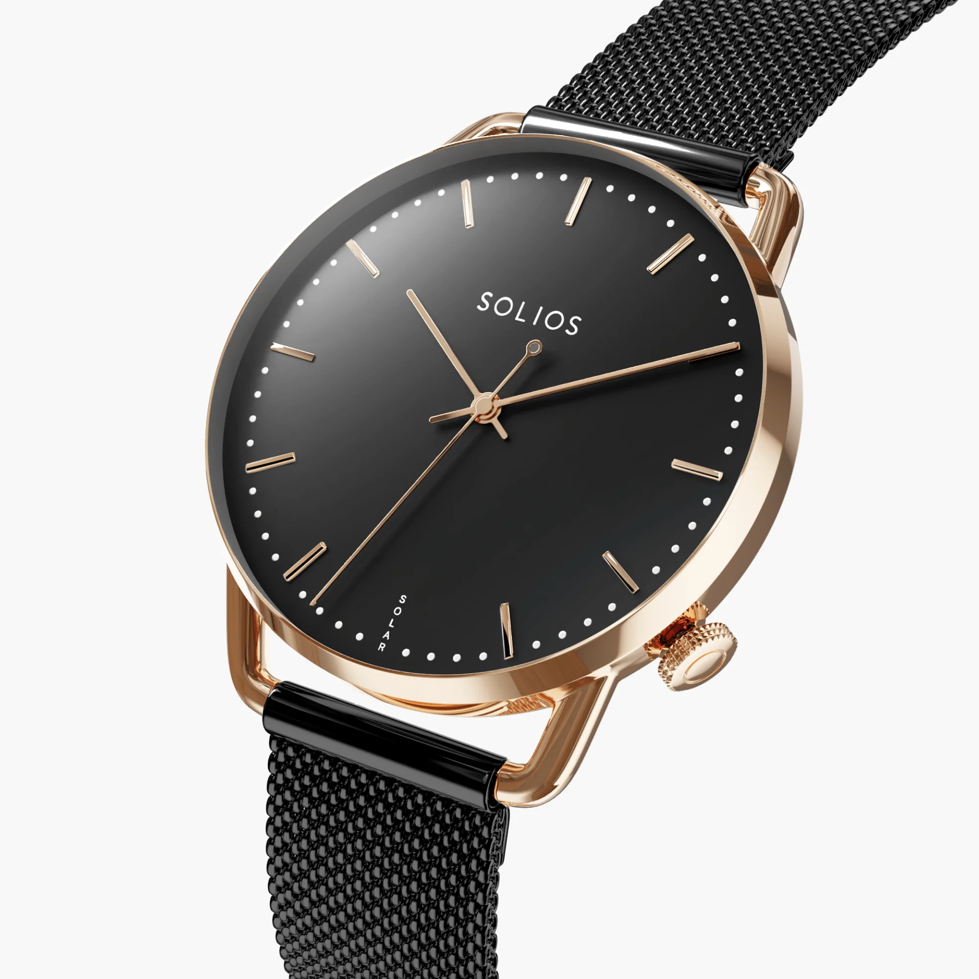 Watch Sets - Solar Curve & Curve Mini | Black Dial - Silver & Rose Gold Cases | Black Mesh thumbnail 3