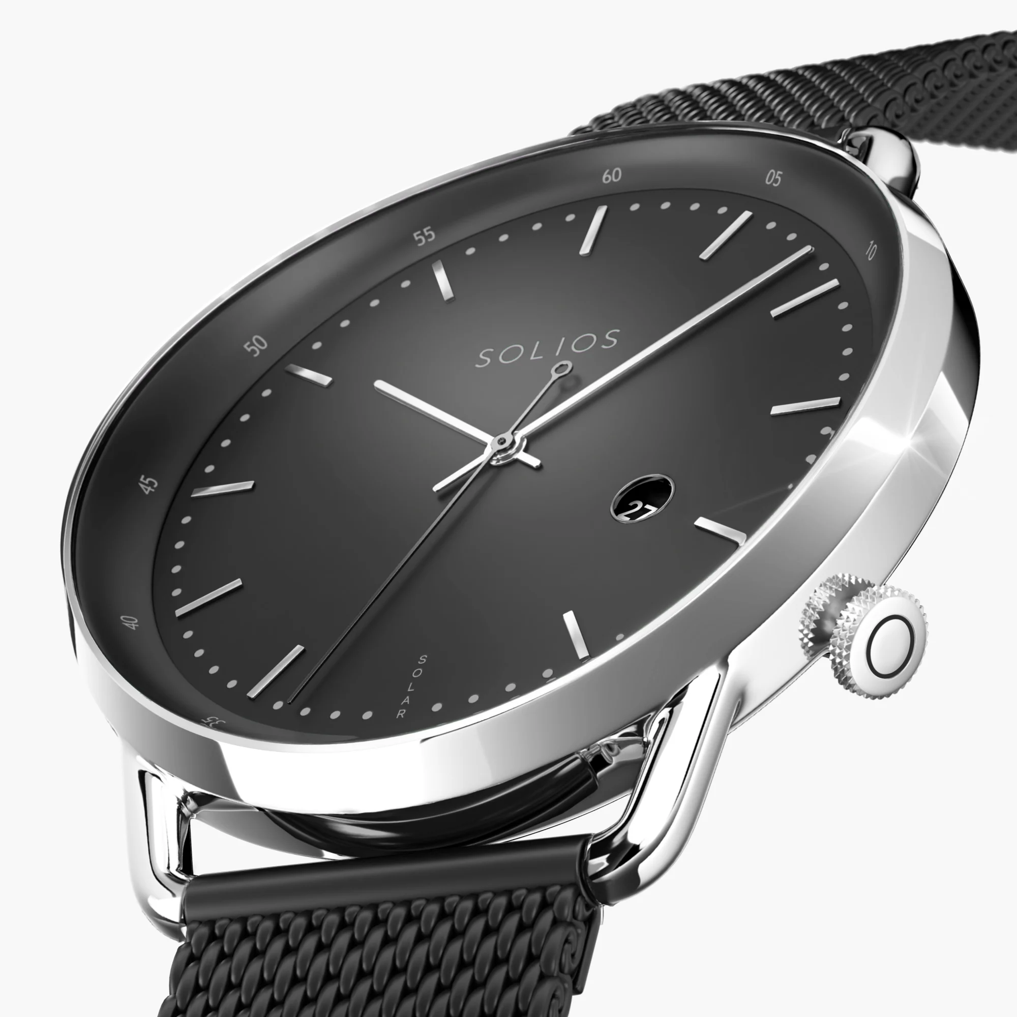 Watch Sets - Solar Curve & Curve Mini | Black Dial - Silver & Rose Gold Cases | Black Mesh thumbnail 4