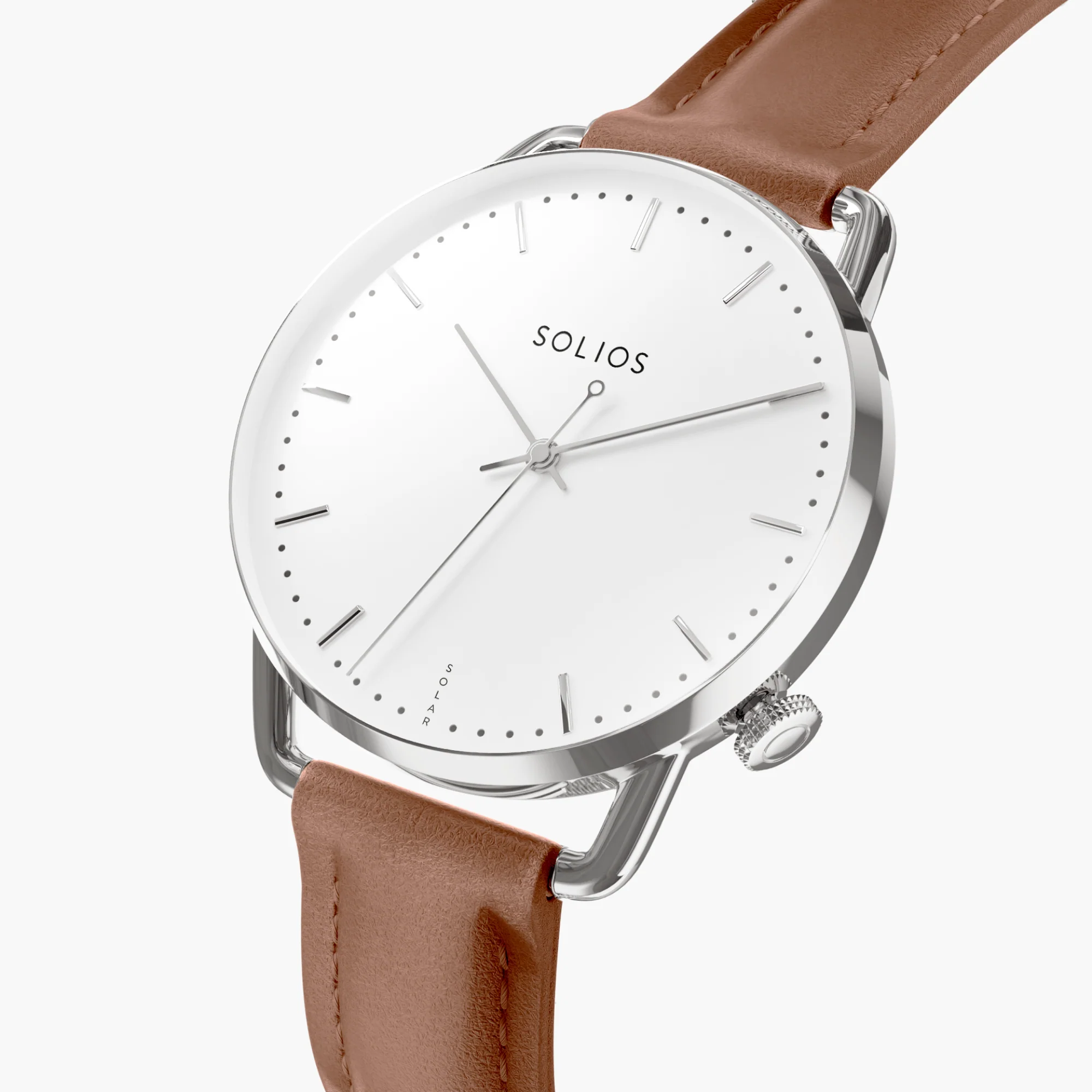 Watch Sets - Solar Curve & Curve Mini | White Dial - Silver Case | Brown Vegan Leather thumbnail 3