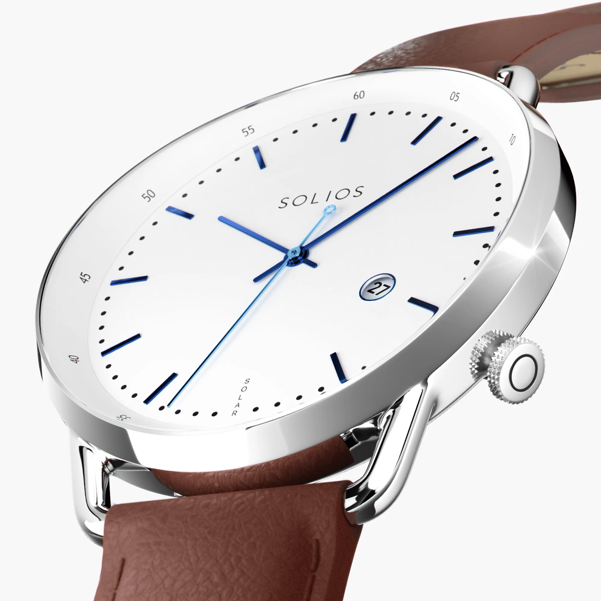Watch Sets - Solar Curve & Curve Mini | White Dial - Silver Case | Brown Vegan Leather thumbnail 4