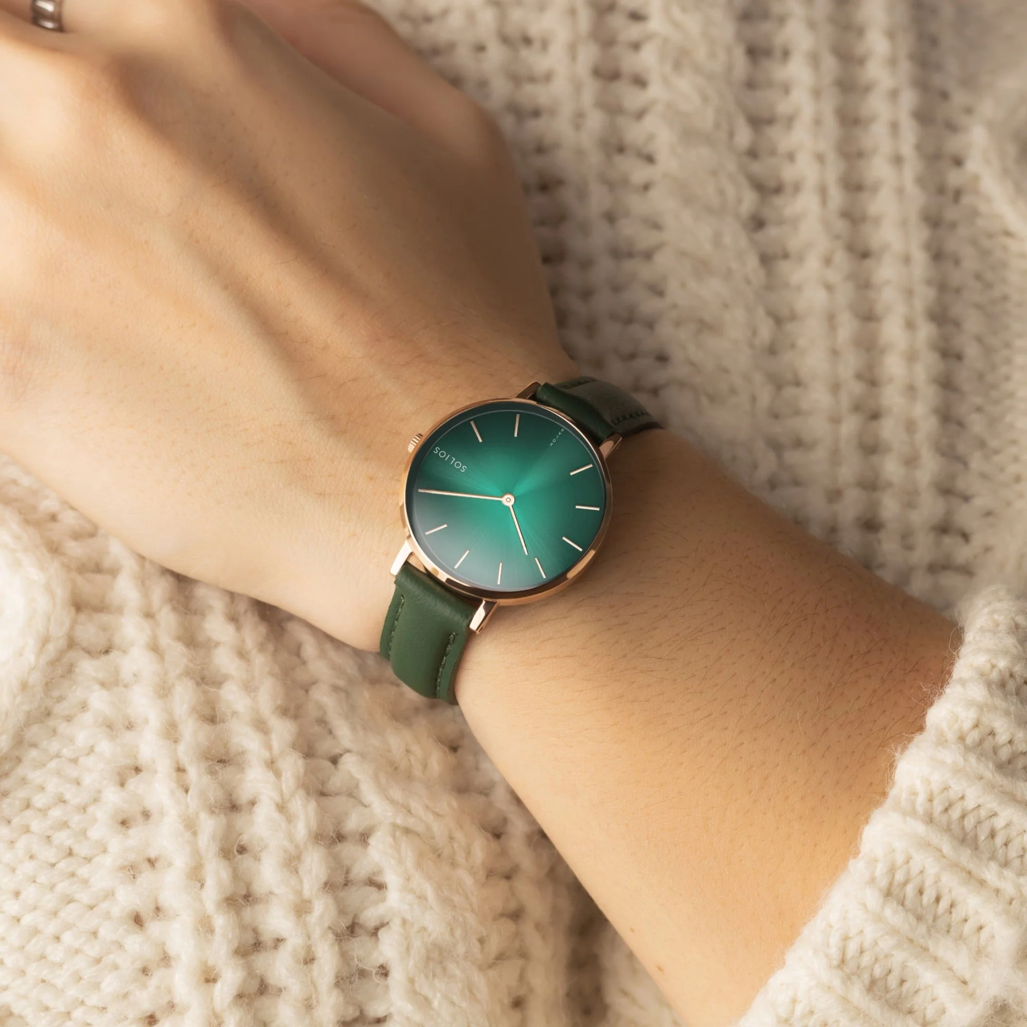 Watch Set - Solar Curve & Mini | Green Dial - Silver & Rose Gold Cases | Green Vegan Leather thumbnail 3