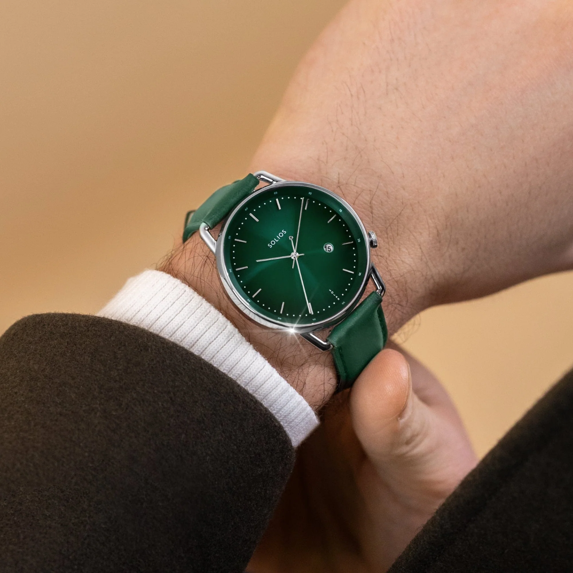 Watch Set - Solar Curve & Mini | Green Dial - Silver & Rose Gold Cases | Green Vegan Leather thumbnail 4