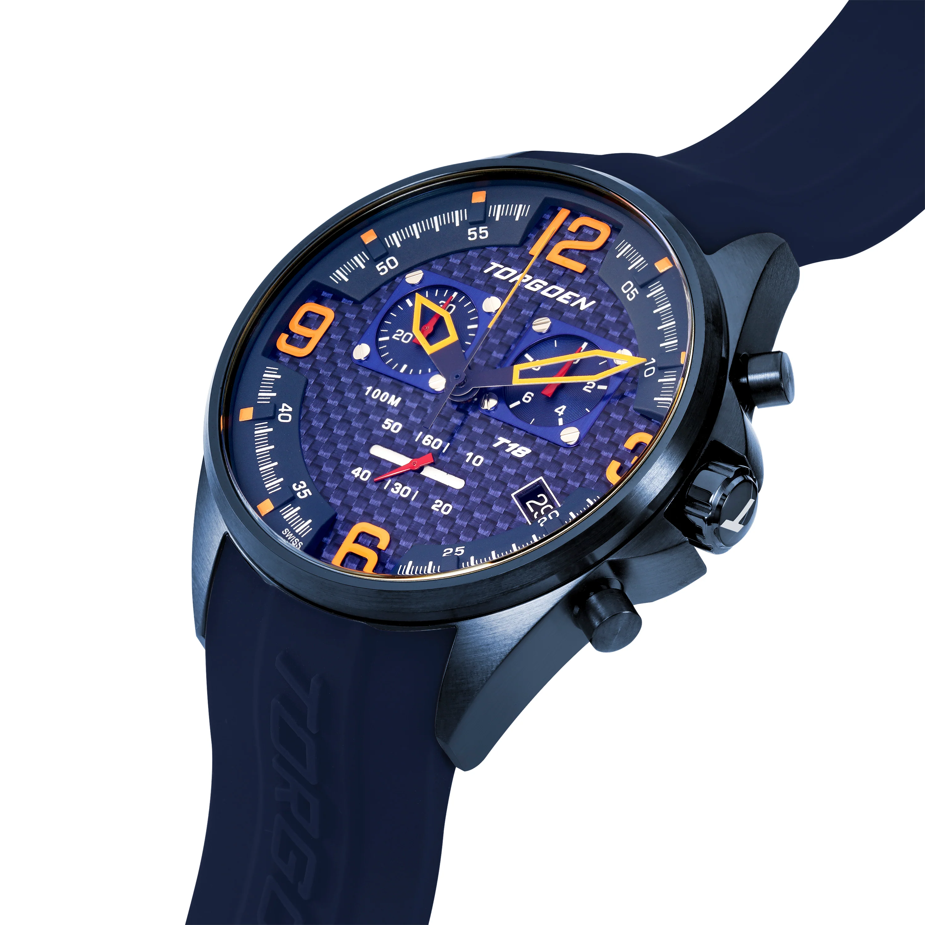 T18 Blue Carbon Fiber | 45mm, Blue Silicone Strap thumbnail 3