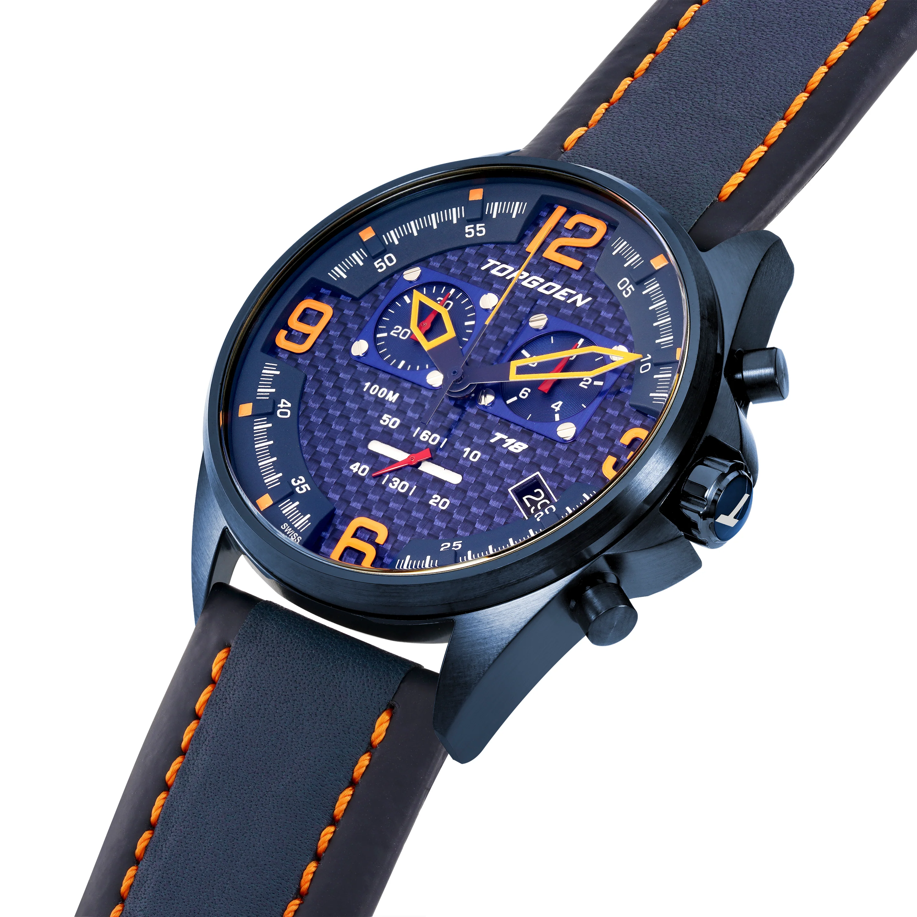 T18 Blue Carbon Fiber | 45mm, Blue Leather Strap thumbnail 3