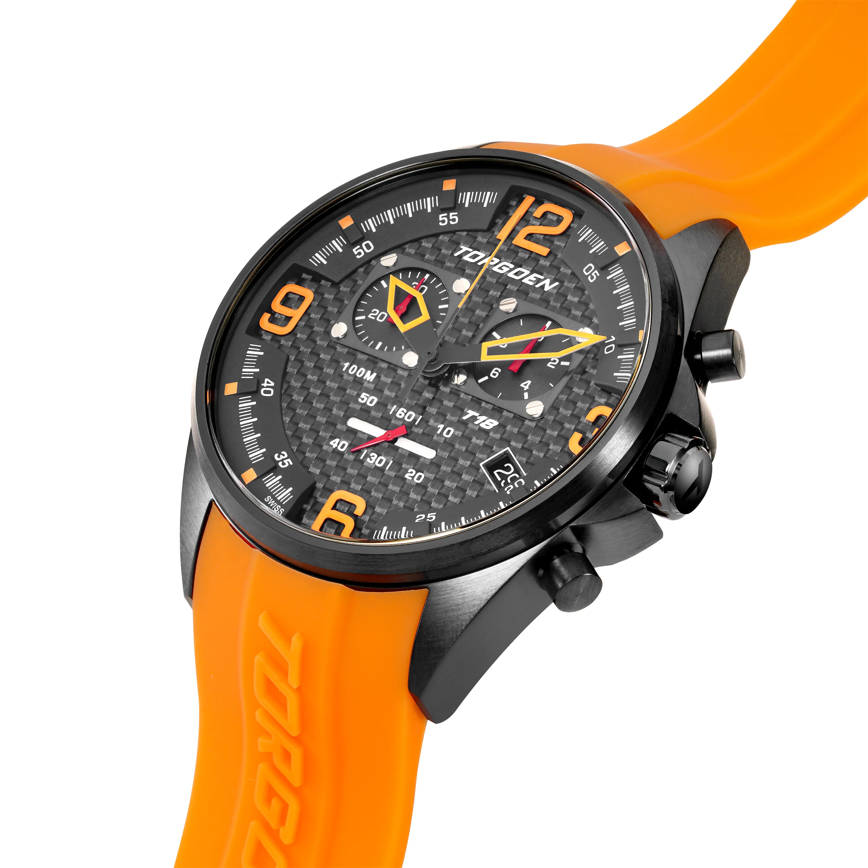 T18 Black Orange Carbon | 45mm, Orange Silicone Strap thumbnail 3