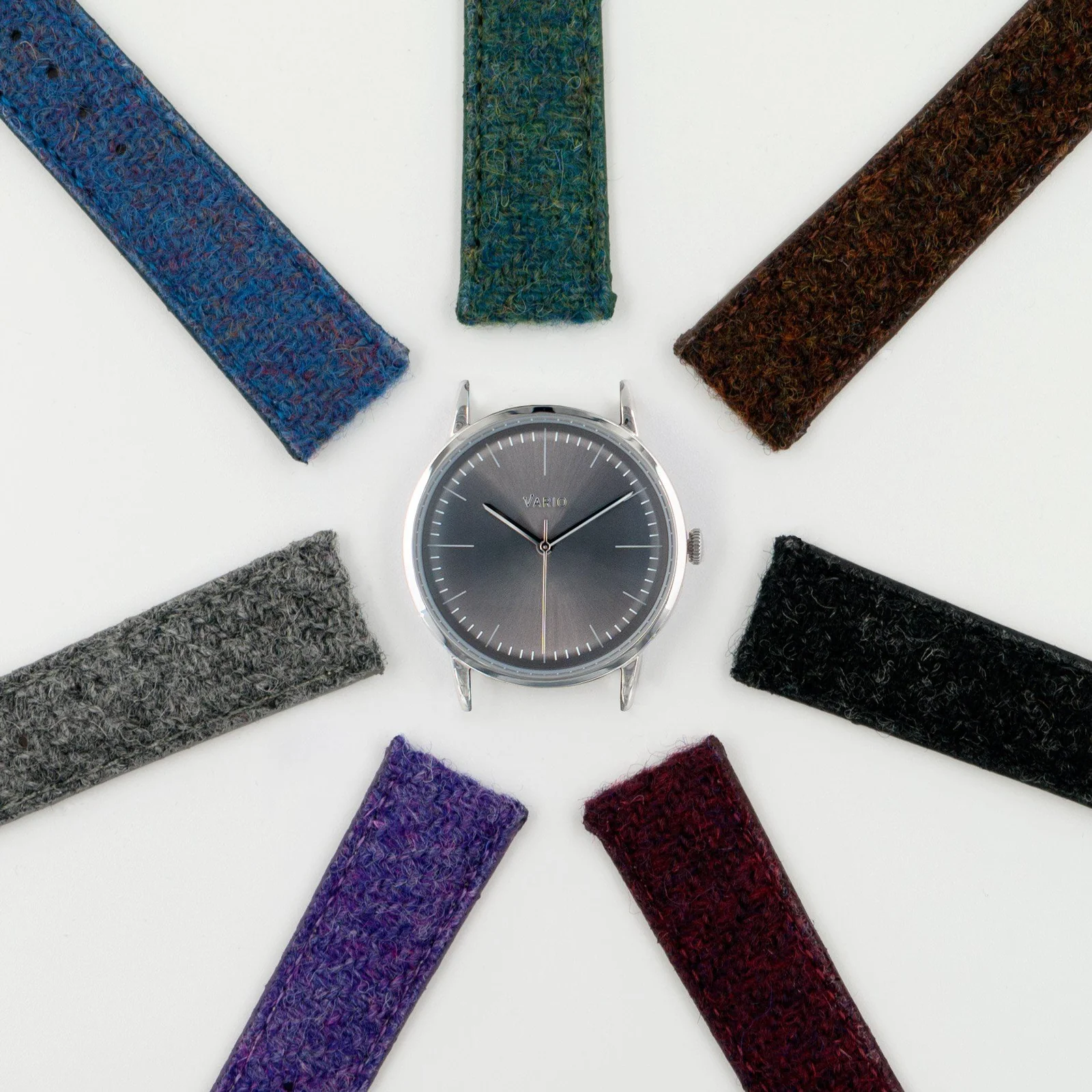 Vario Eclipse Hematite Grey Handwound Dress Watch on Harris Tweed Watch Strap thumbnail 2