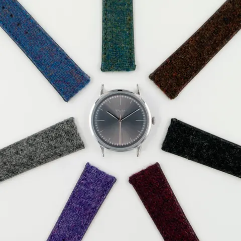 Vario Eclipse Hematite Grey Handwound Dress Watch on Harris Tweed Watch Strap