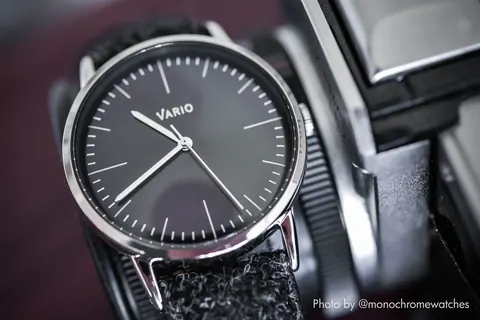 Vario Eclipse Onyx Black Sweeping Quartz Dress Watch on Harris Tweed Watch Strap