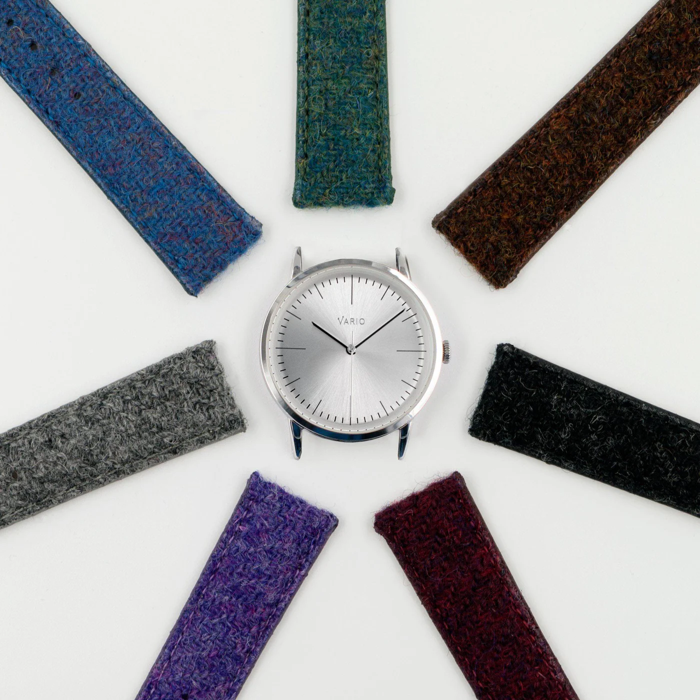 Vario Eclipse Pyrite Silver Sweeping Quartz Dress Watch on Harris Tweed Watch Strap
