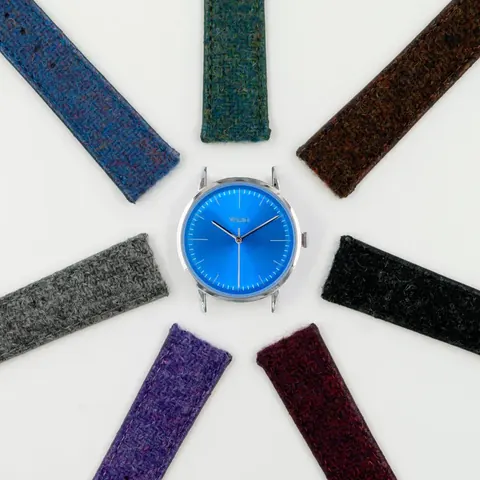 Vario Eclipse Topaz Blue Handwound Dress Watch on Harris Tweed Watch Strap