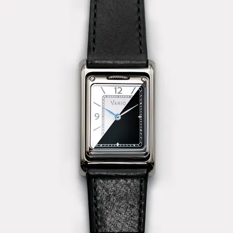 VERSA Reversible Dual Time Silver-Black Enamel
