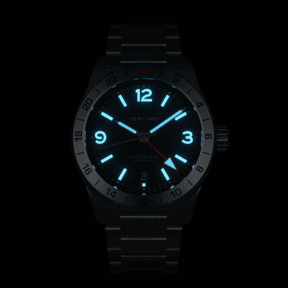 VENTURO Field Watch GMT w/ Date - Black Dial Blue Lume thumbnail 2