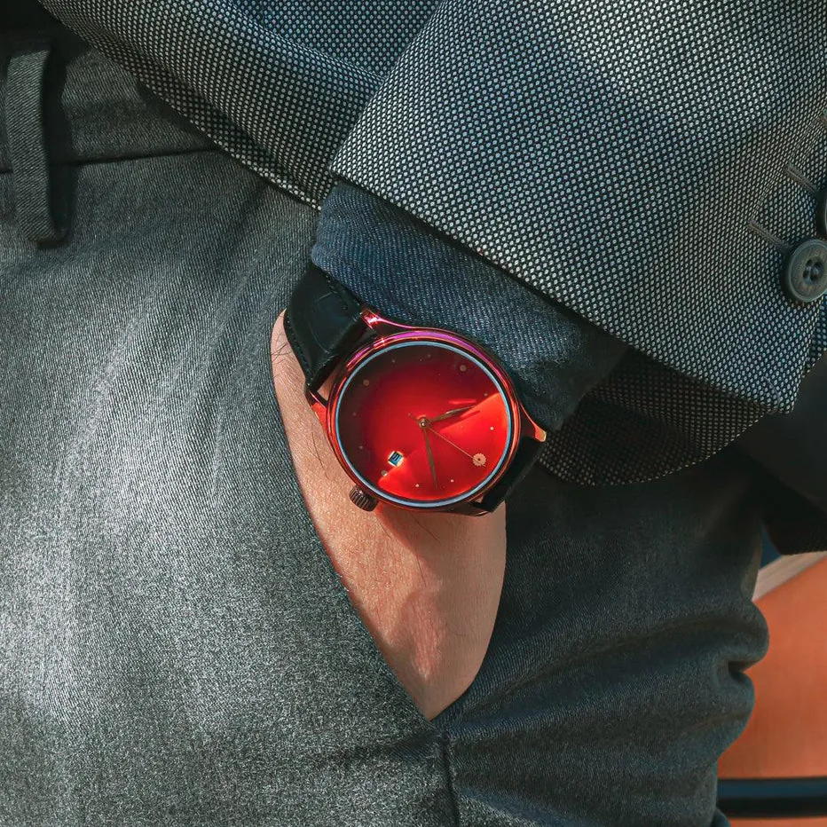 Silver / Brown Dream Watch - Vermillion Red selected view