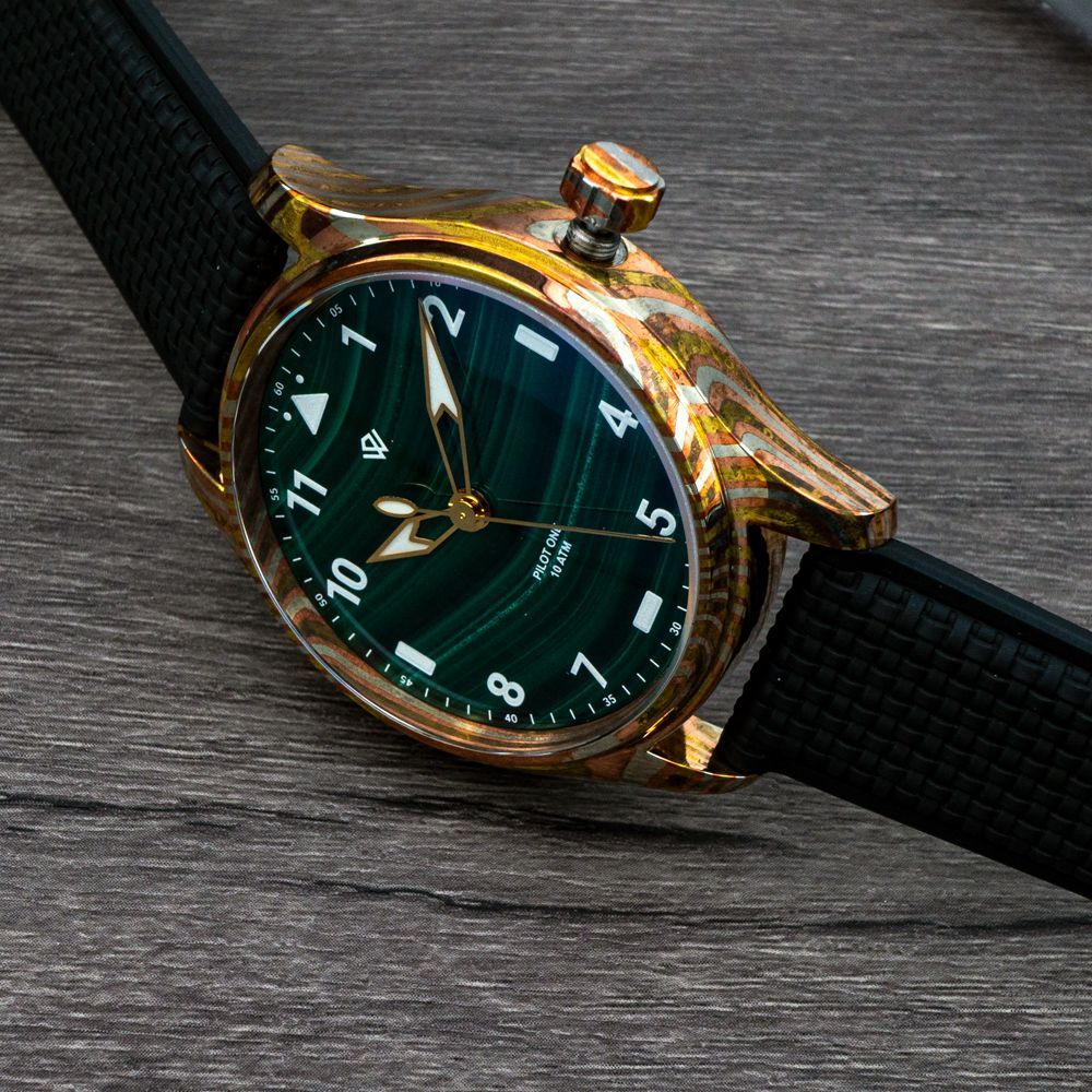 Polished Mokume Gane & Malachite  Flieger (40 mm) thumbnail 2