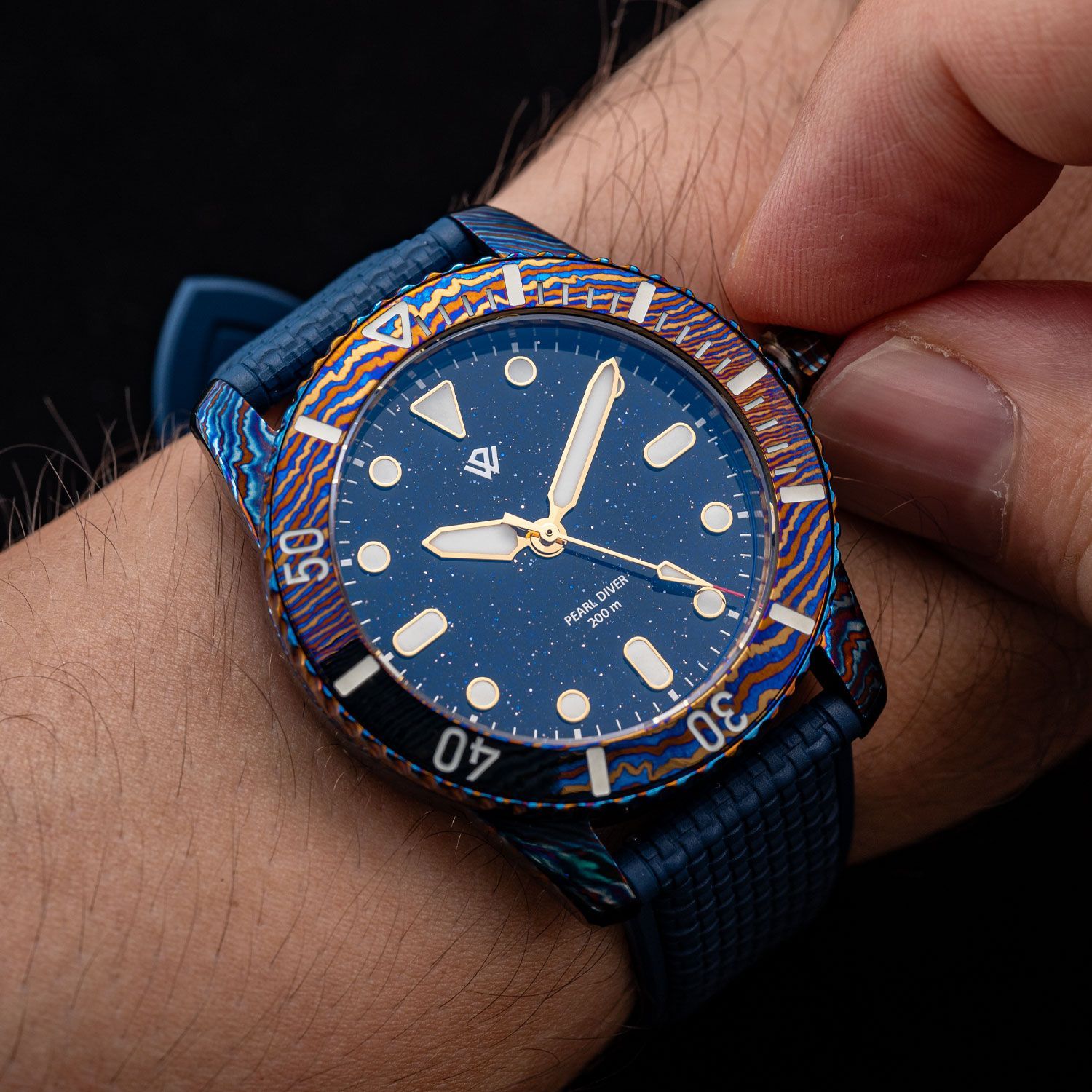 US STOCK Timascus Pearl Diver V2 - Dark Blue Aventurine (39 mm, 200 m) thumbnail 4