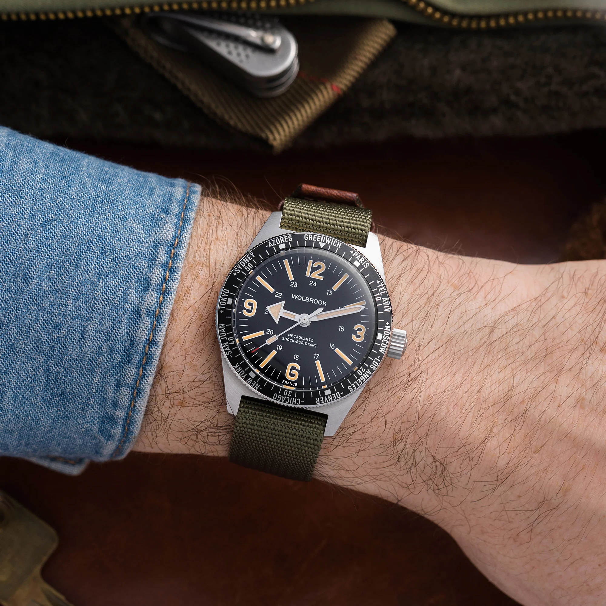 Skindiver WT Mecaquartz Watch - Vintage Lum & Steel Bezel with Black Aluminum Insert