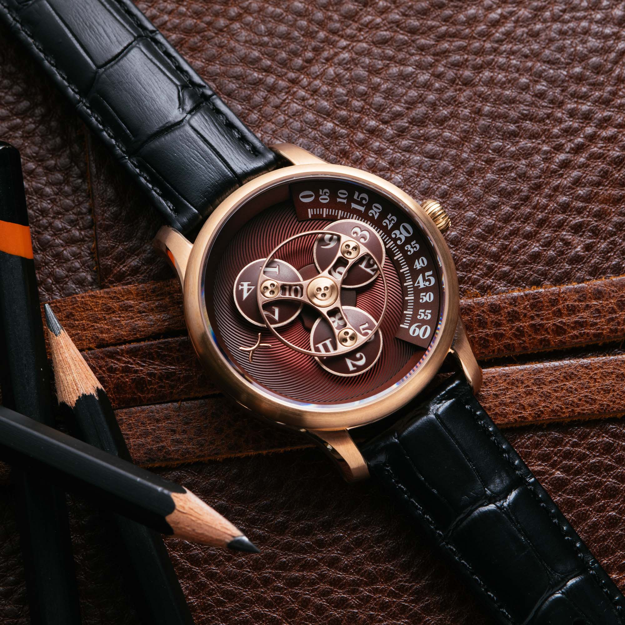 Triptych Automatic Wandering Hour Rose Gold Wine thumbnail 2